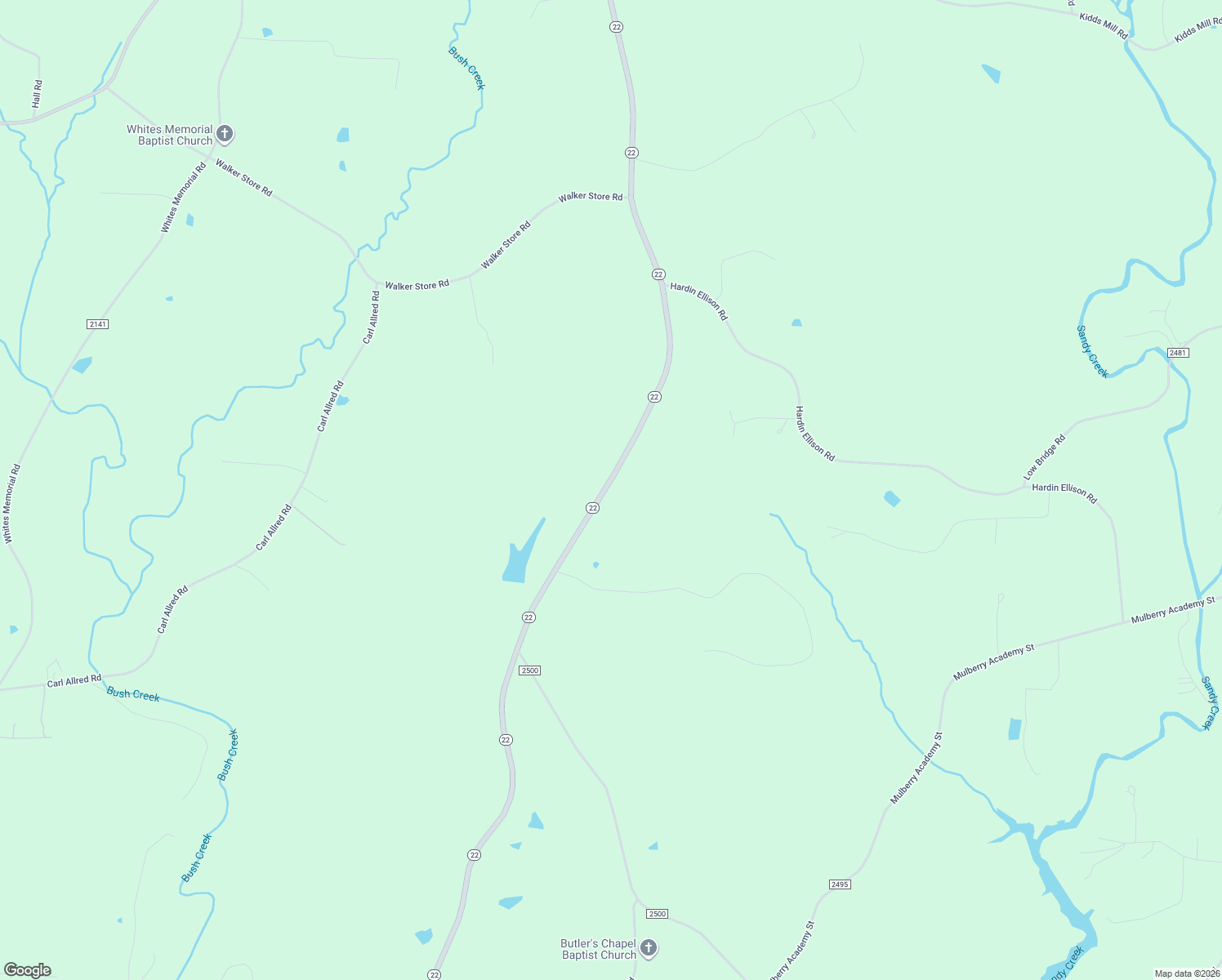 map of restaurants, bars, coffee shops, grocery stores, and more near 3456 North Carolina 22 in Franklinville