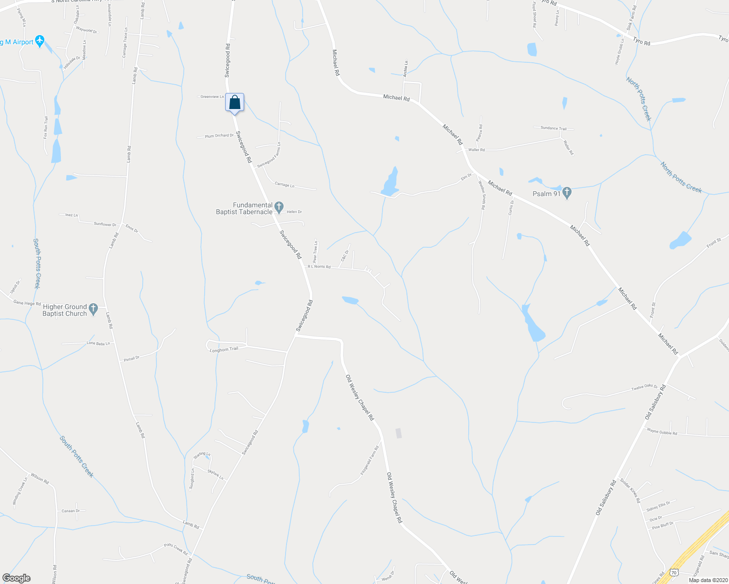 map of restaurants, bars, coffee shops, grocery stores, and more near 324 R L Norris Road in Linwood