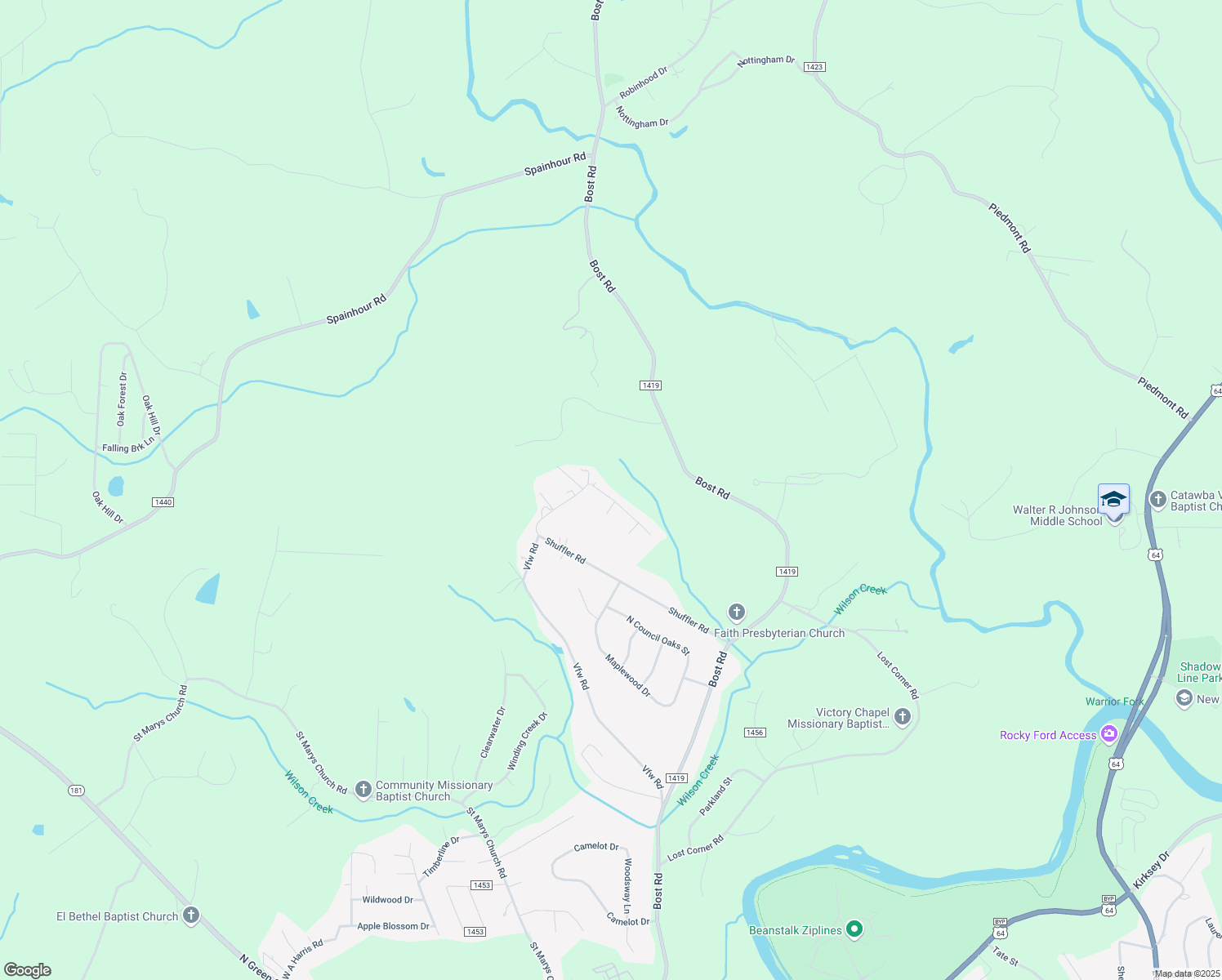 map of restaurants, bars, coffee shops, grocery stores, and more near 107 Kela Drive in Morganton