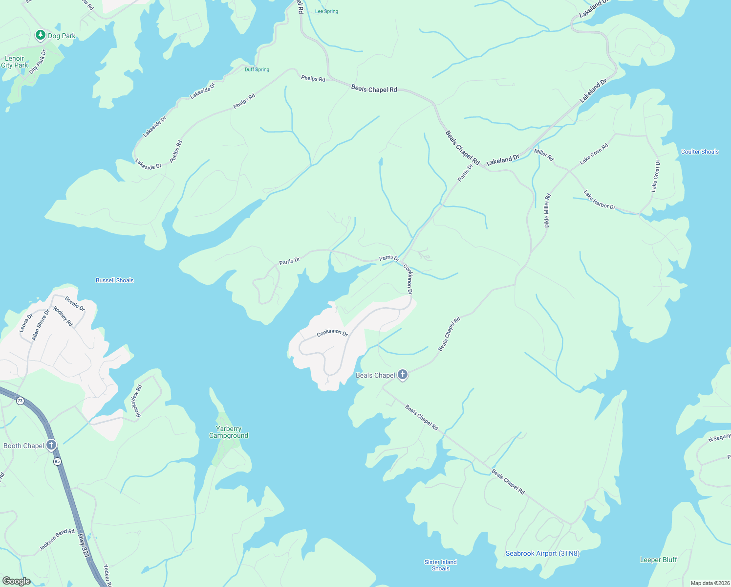 map of restaurants, bars, coffee shops, grocery stores, and more near 170 Glen Mar Drive in Lenoir City