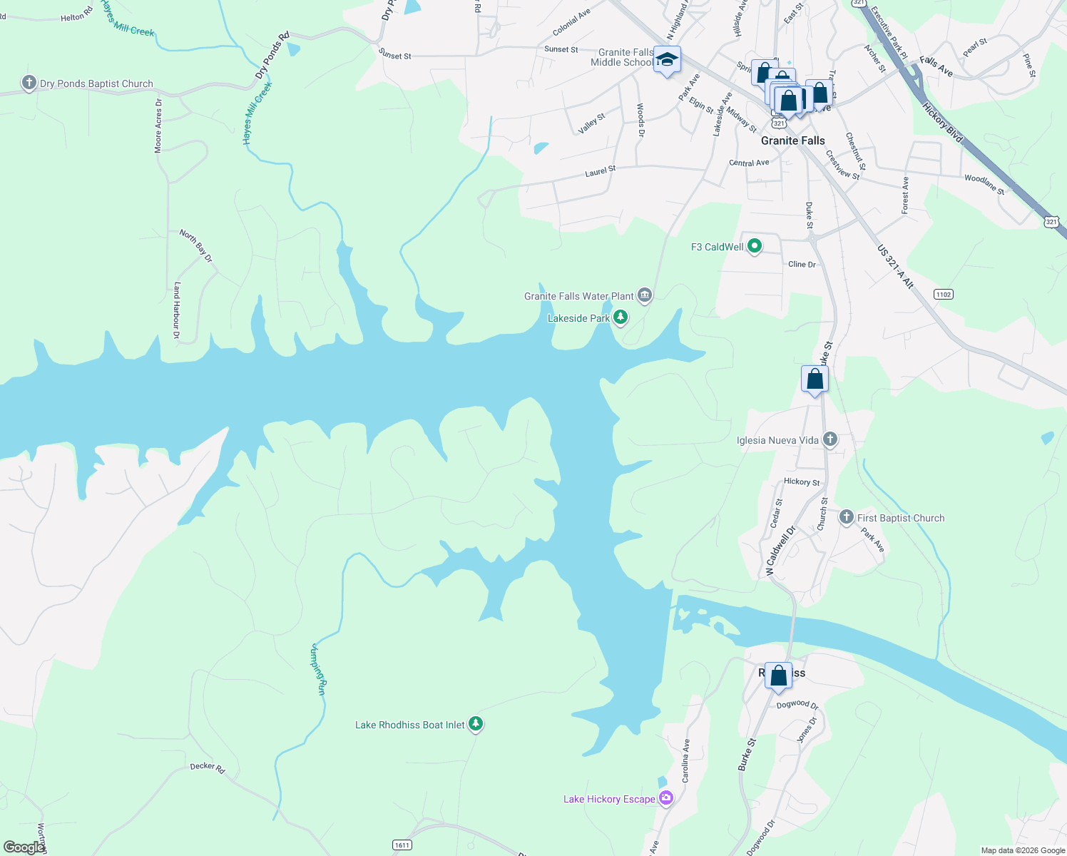 map of restaurants, bars, coffee shops, grocery stores, and more near in Granite Falls