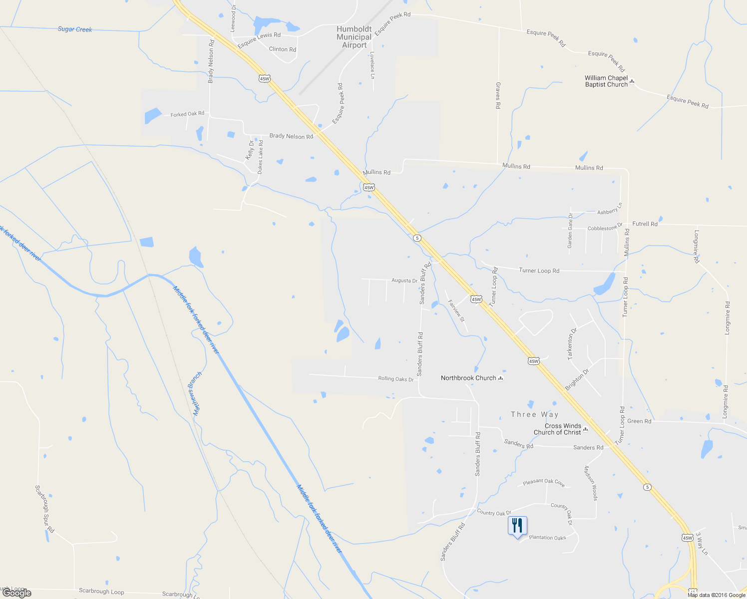 map of restaurants, bars, coffee shops, grocery stores, and more near 60 Blueridge Drive in Three Way