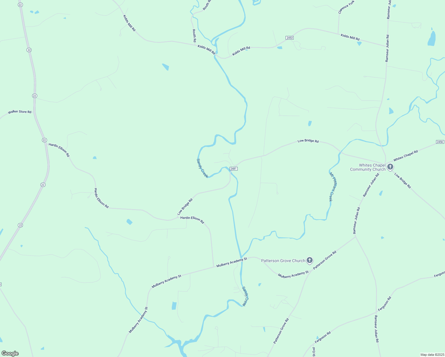 map of restaurants, bars, coffee shops, grocery stores, and more near Low Bridge Road in Franklinville