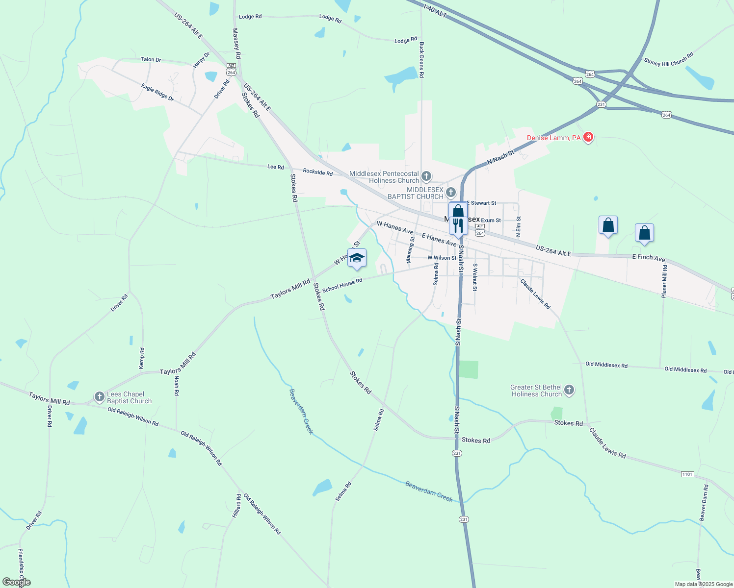 map of restaurants, bars, coffee shops, grocery stores, and more near 12999 School House Road in Middlesex