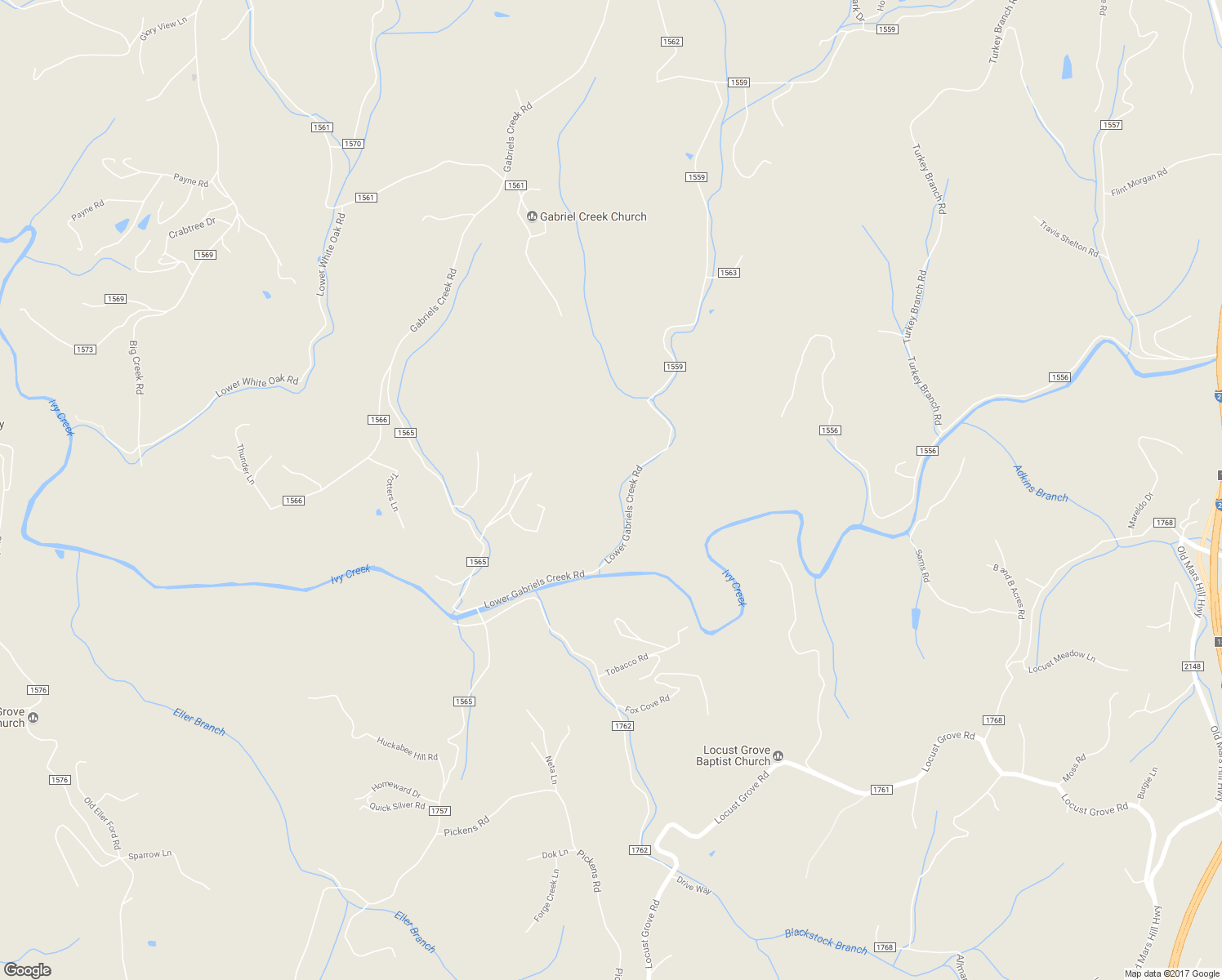 map of restaurants, bars, coffee shops, grocery stores, and more near 2490 Lower Gabriels Creek Road in Mars Hill