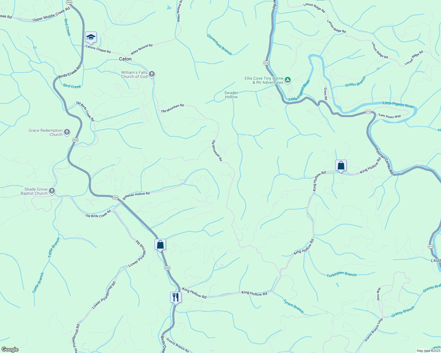 map of restaurants, bars, coffee shops, grocery stores, and more near 3516 James Phillips Way in Sevierville