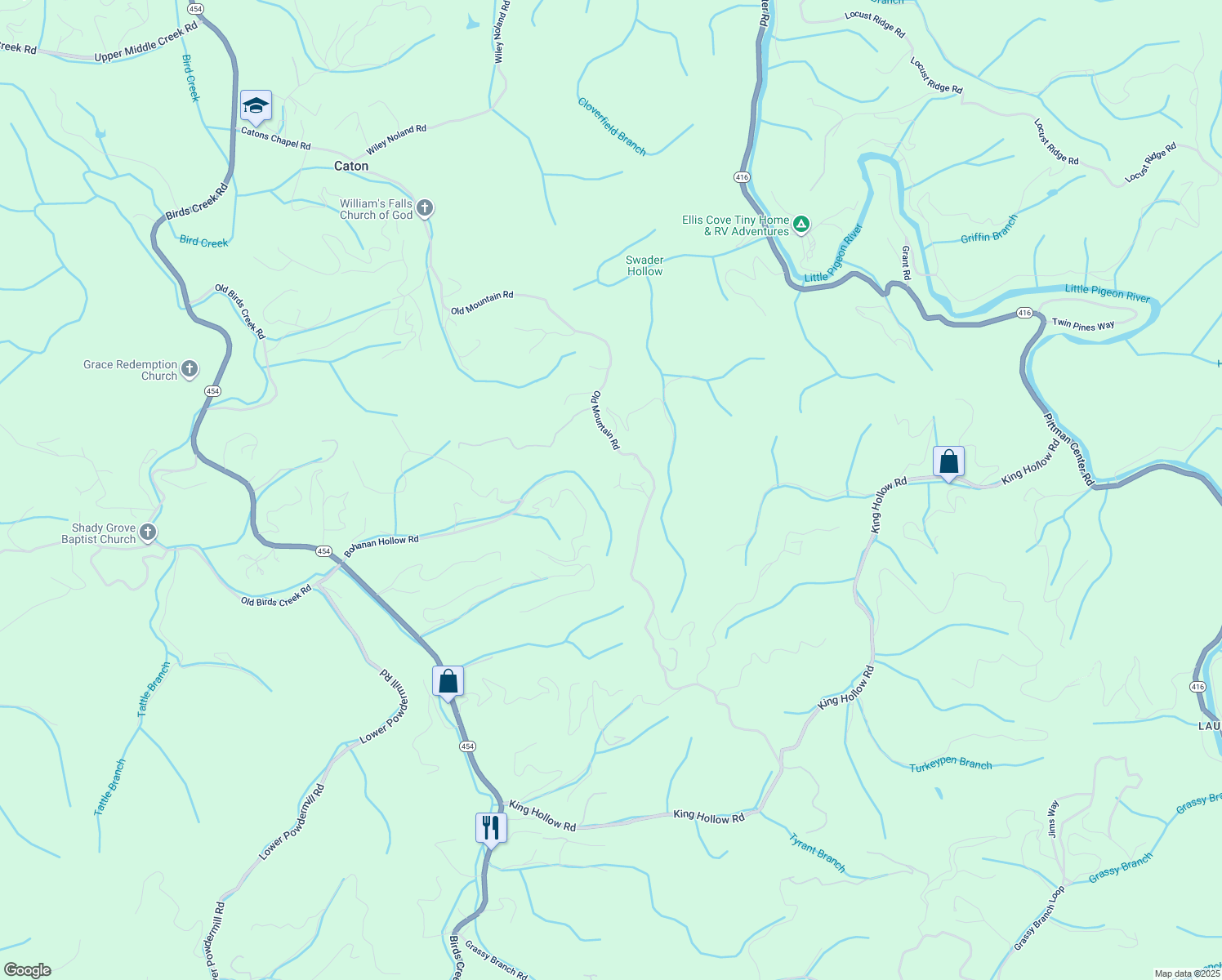map of restaurants, bars, coffee shops, grocery stores, and more near 3516 James Phillips Way in Sevierville