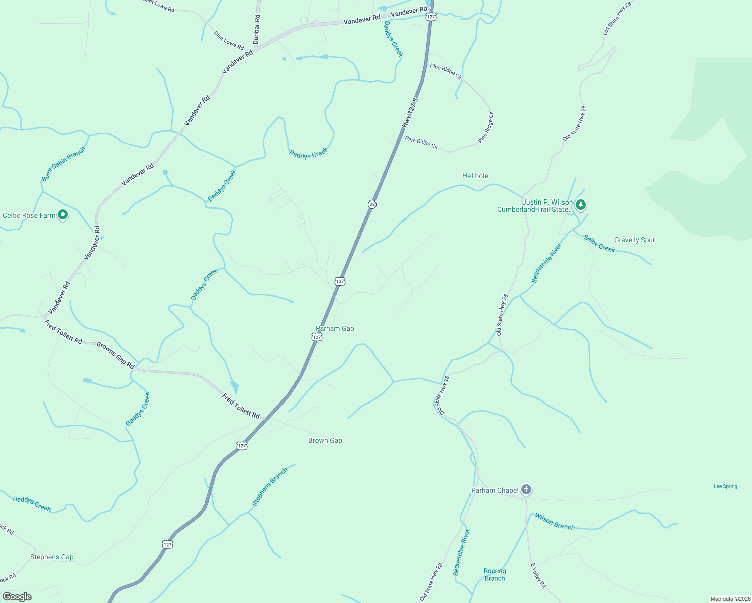 map of restaurants, bars, coffee shops, grocery stores, and more near 228 Browns Gap Road in Crossville