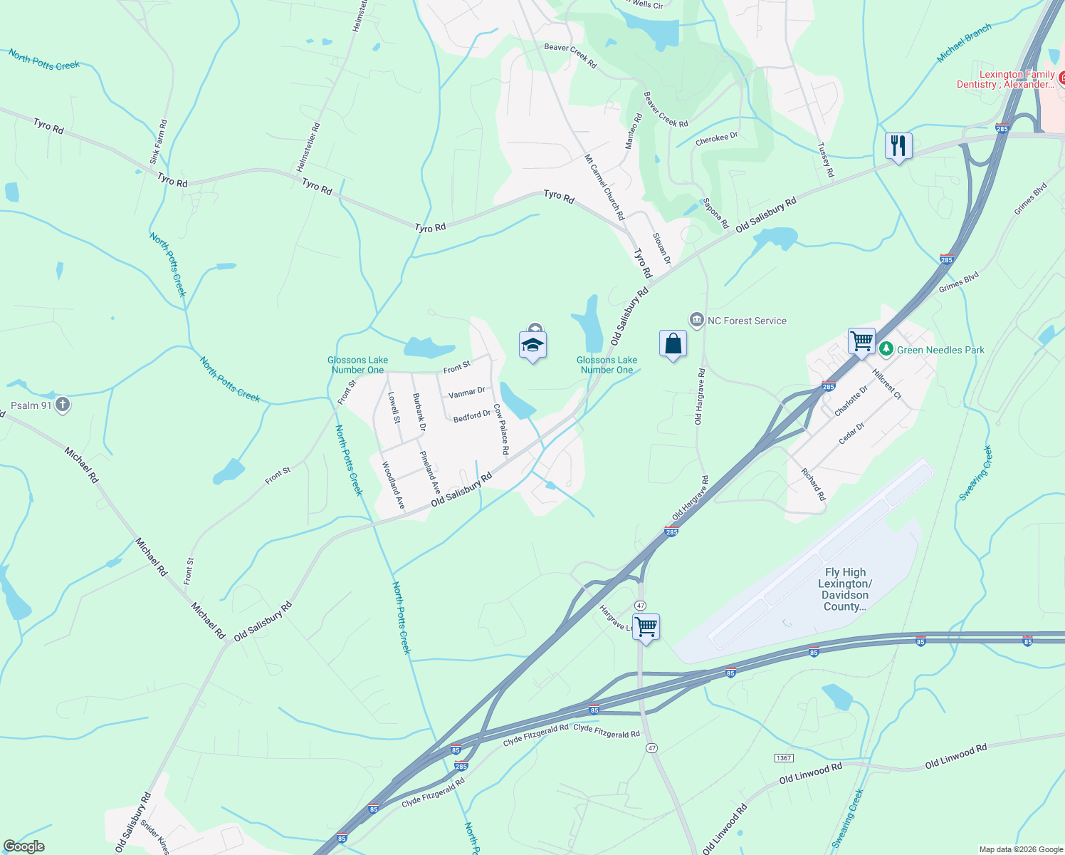 map of restaurants, bars, coffee shops, grocery stores, and more near 4564 Old Salisbury Road in Lexington