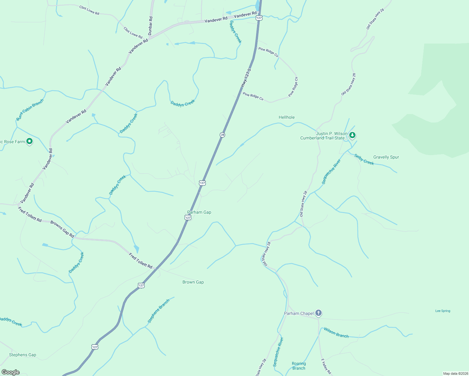 map of restaurants, bars, coffee shops, grocery stores, and more near 228 Browns Gap Road in Crossville