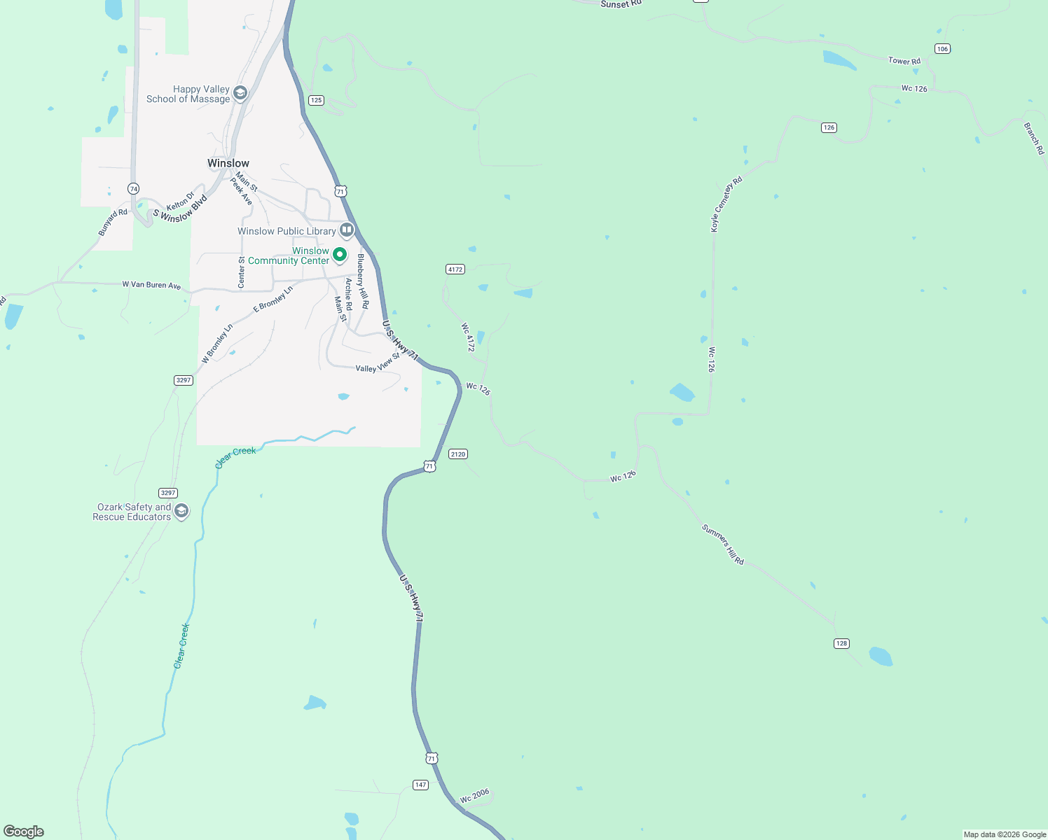 map of restaurants, bars, coffee shops, grocery stores, and more near 14586 Koyle Cemetery Road in Winslow