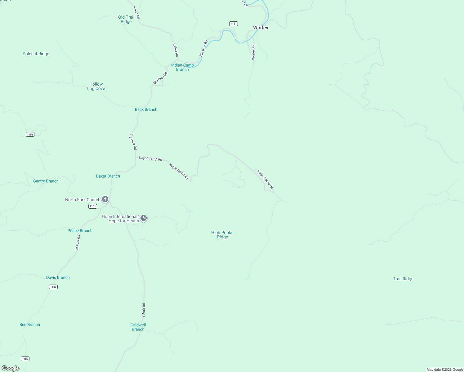 map of restaurants, bars, coffee shops, grocery stores, and more near Sugar Camp Road in Madison County