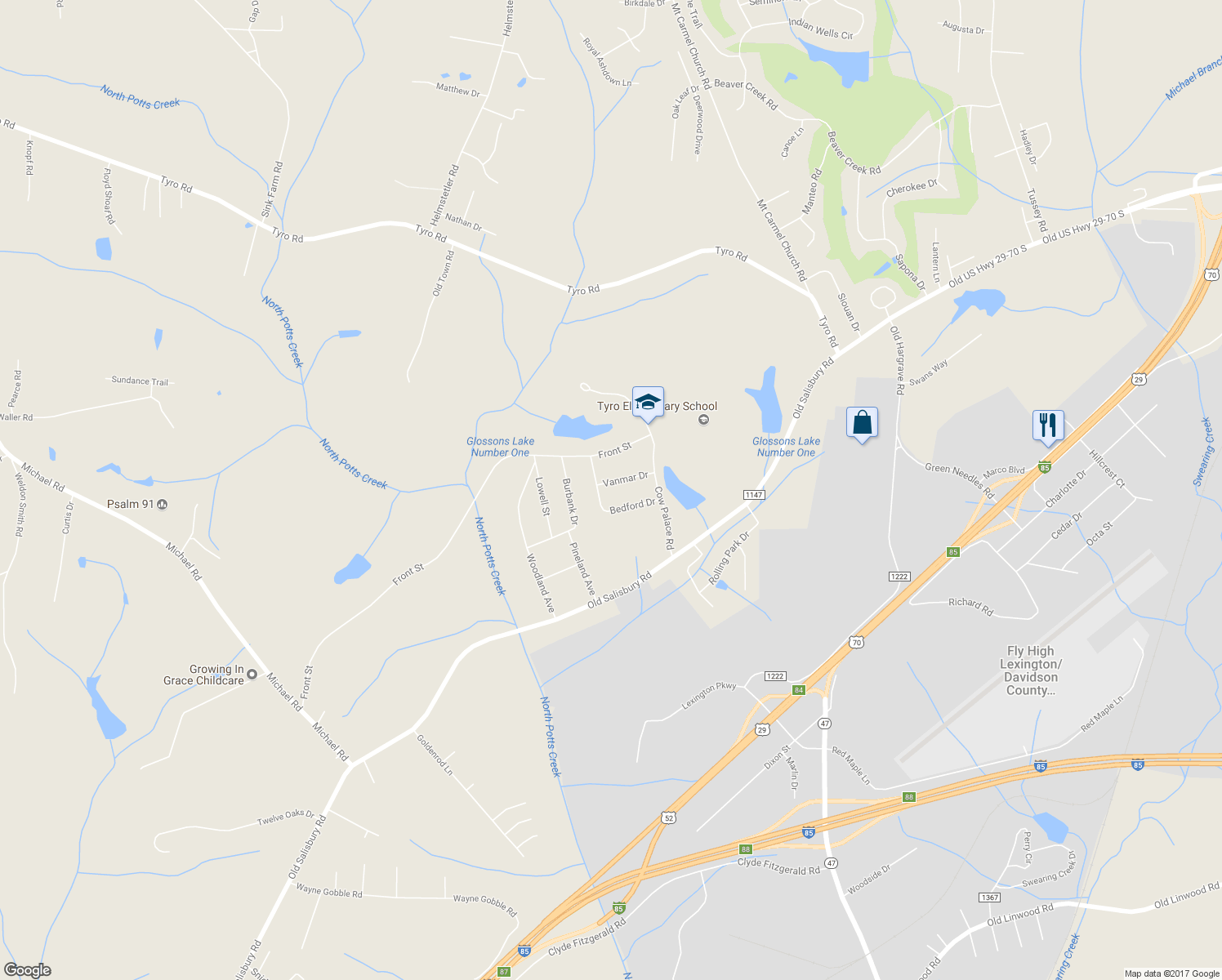 map of restaurants, bars, coffee shops, grocery stores, and more near 241 Vanmar Drive in Lexington