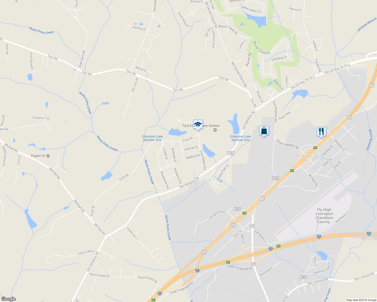map of restaurants, bars, coffee shops, grocery stores, and more near 223 Vanmar Drive in Lexington