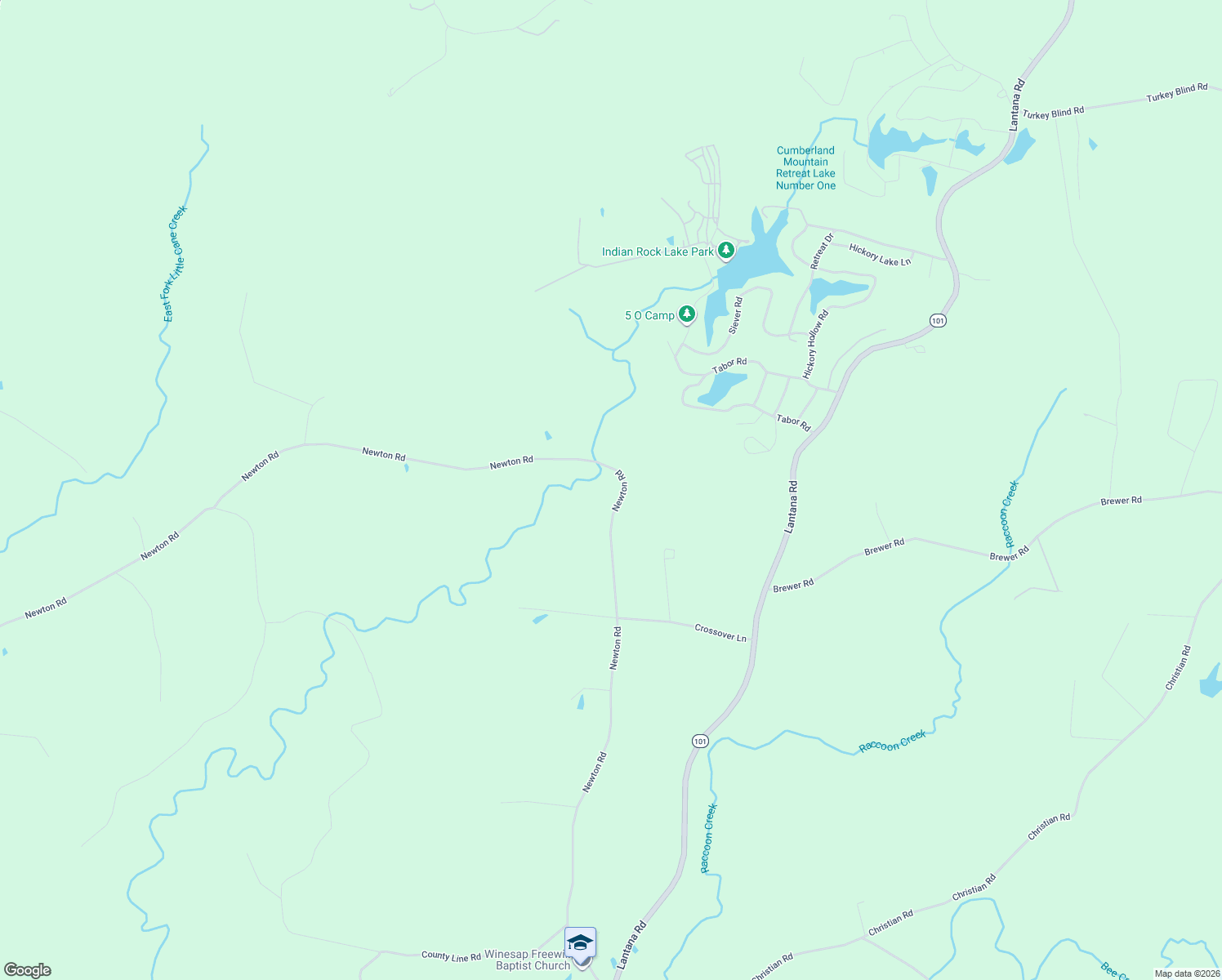 map of restaurants, bars, coffee shops, grocery stores, and more near 11472 Newton Road in Crossville