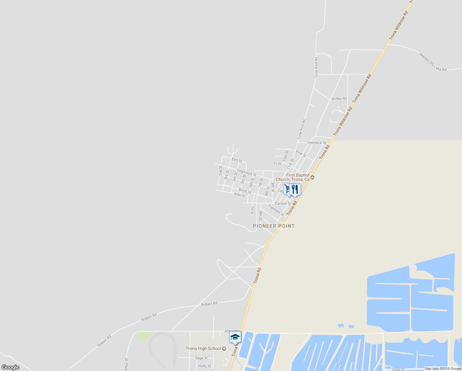 map of restaurants, bars, coffee shops, grocery stores, and more near 13538 Birch Street in Searles Valley