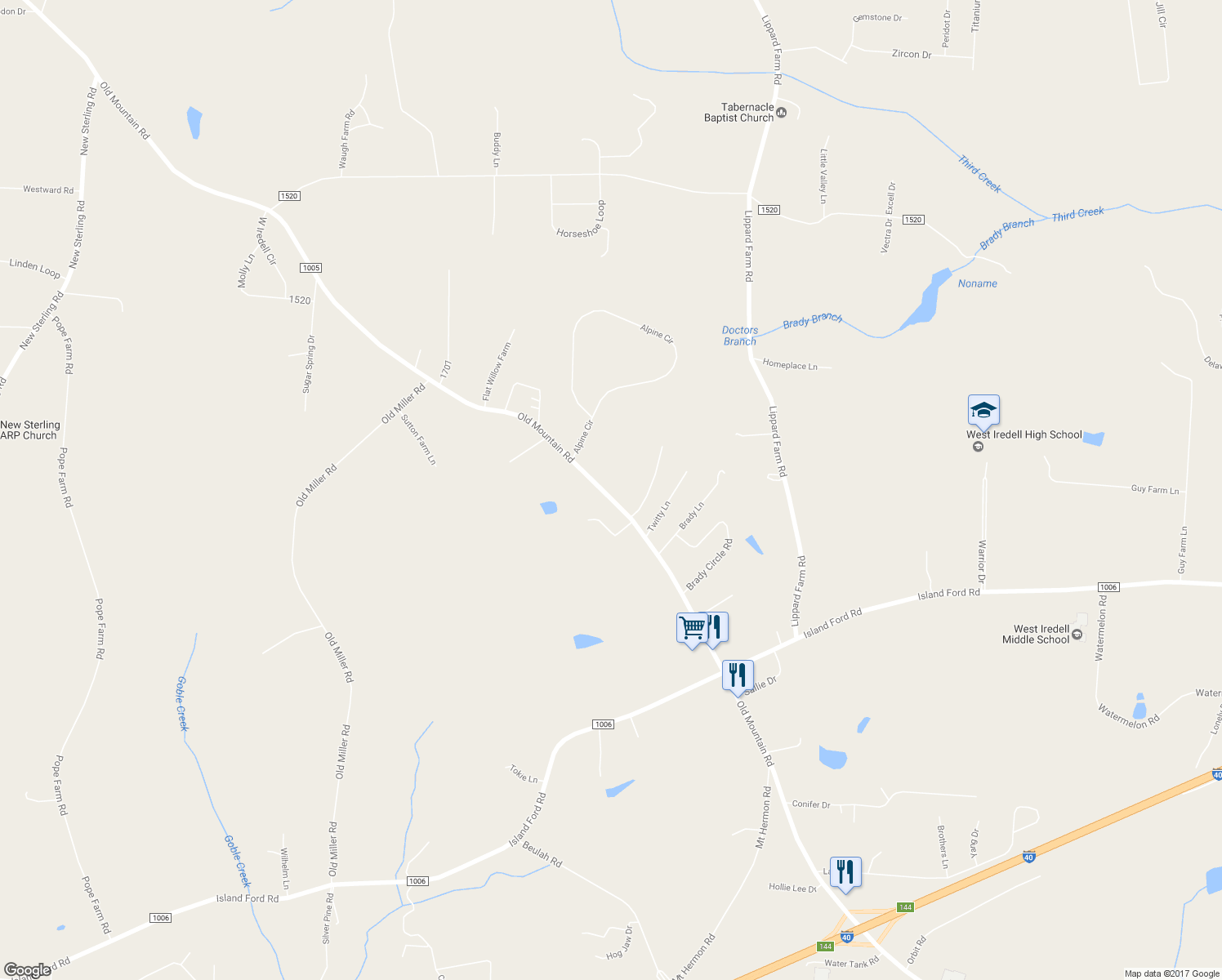 map of restaurants, bars, coffee shops, grocery stores, and more near 2320 Old Mountain Road in Statesville