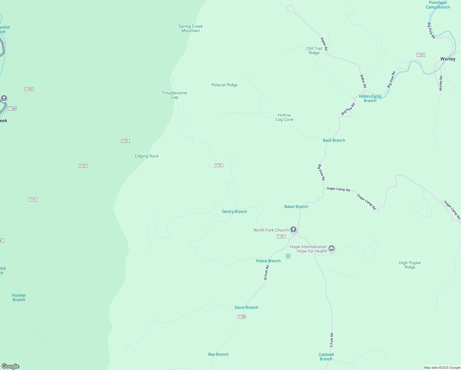 map of restaurants, bars, coffee shops, grocery stores, and more near Big Pine Road in Madison County