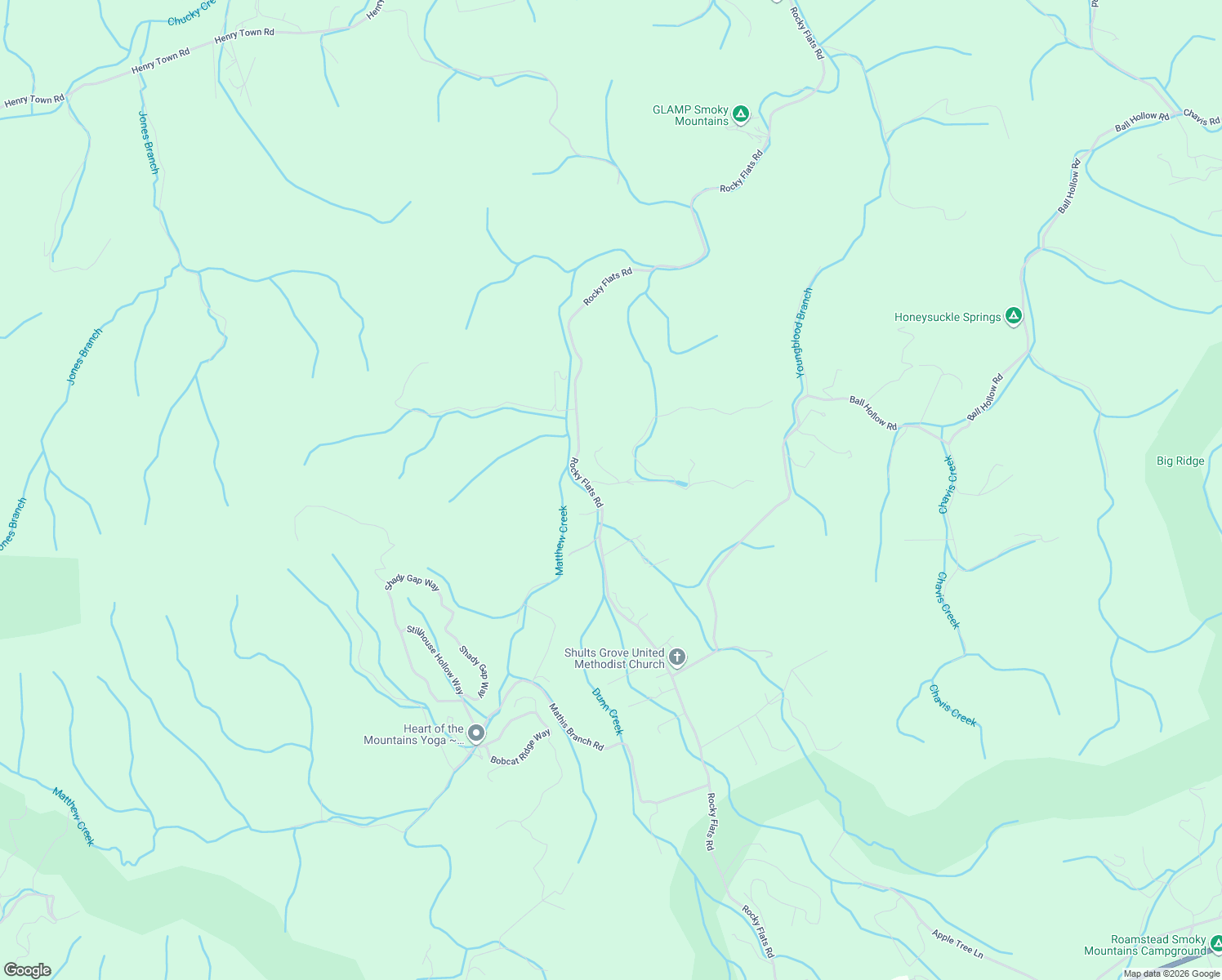 map of restaurants, bars, coffee shops, grocery stores, and more near 676 Rocky Flats Road in Cosby
