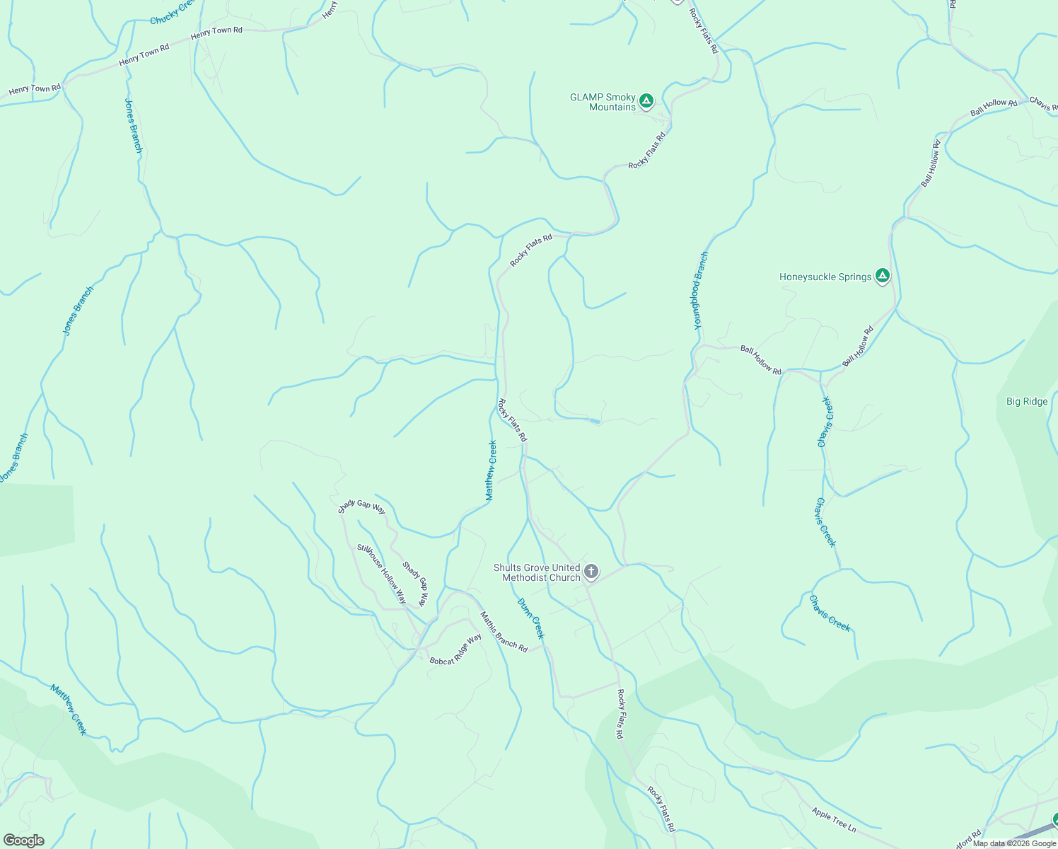 map of restaurants, bars, coffee shops, grocery stores, and more near 676 Rocky Flats Road in Cosby