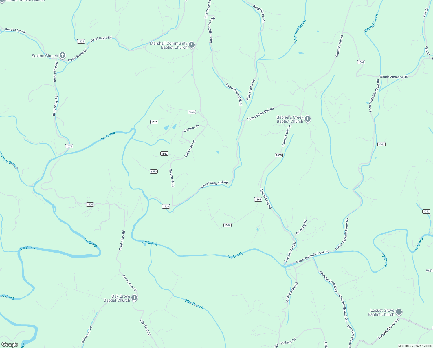 map of restaurants, bars, coffee shops, grocery stores, and more near 710 Lower White Oak Road in Marshall
