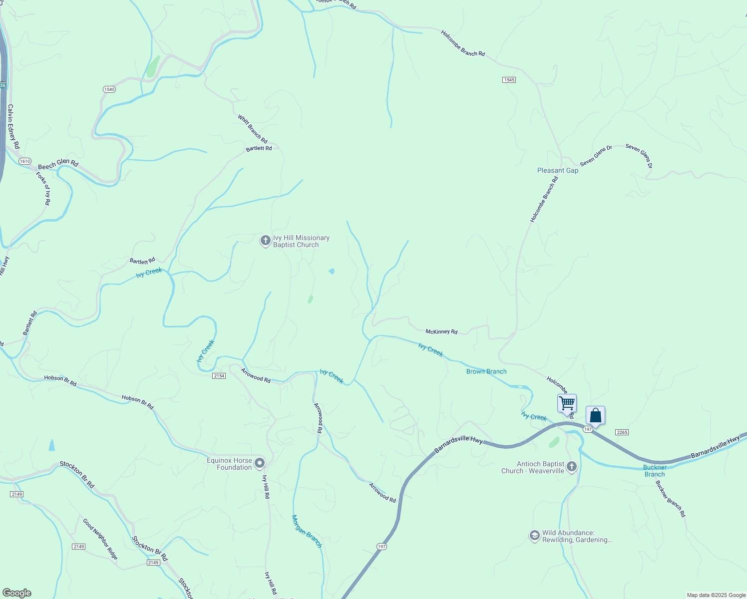 map of restaurants, bars, coffee shops, grocery stores, and more near 190 McKinney Road in Weaverville