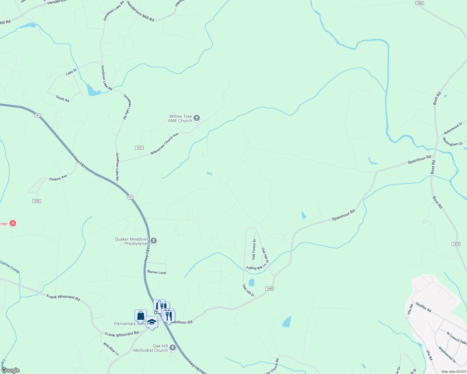 map of restaurants, bars, coffee shops, grocery stores, and more near 2562 Fitipaldi Drive in Morganton