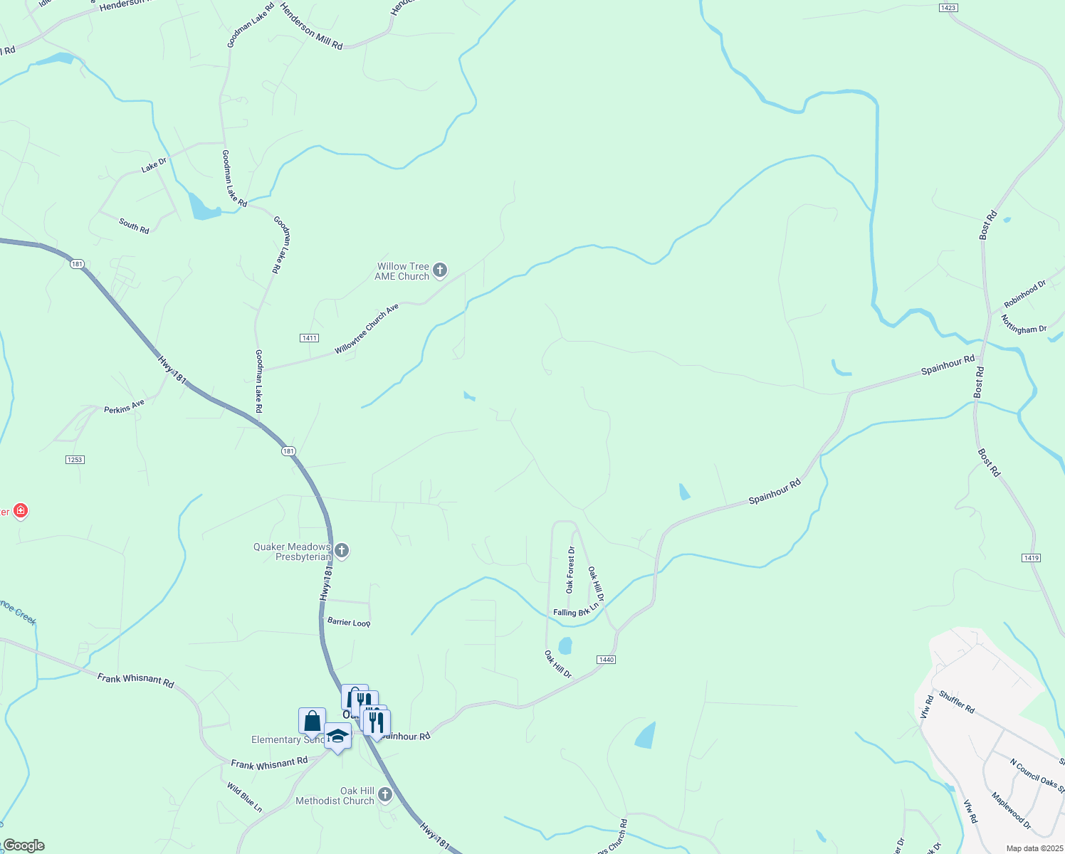 map of restaurants, bars, coffee shops, grocery stores, and more near 2562 Fitipaldi Drive in Morganton