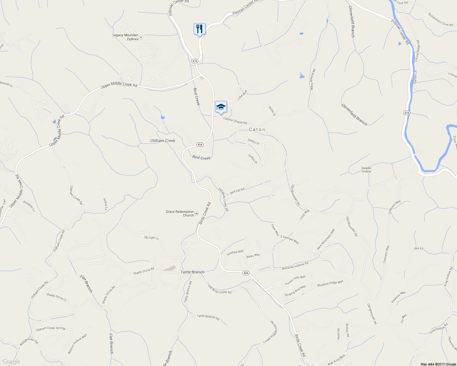 map of restaurants, bars, coffee shops, grocery stores, and more near 2042 Bird Ridge Road in Sevierville