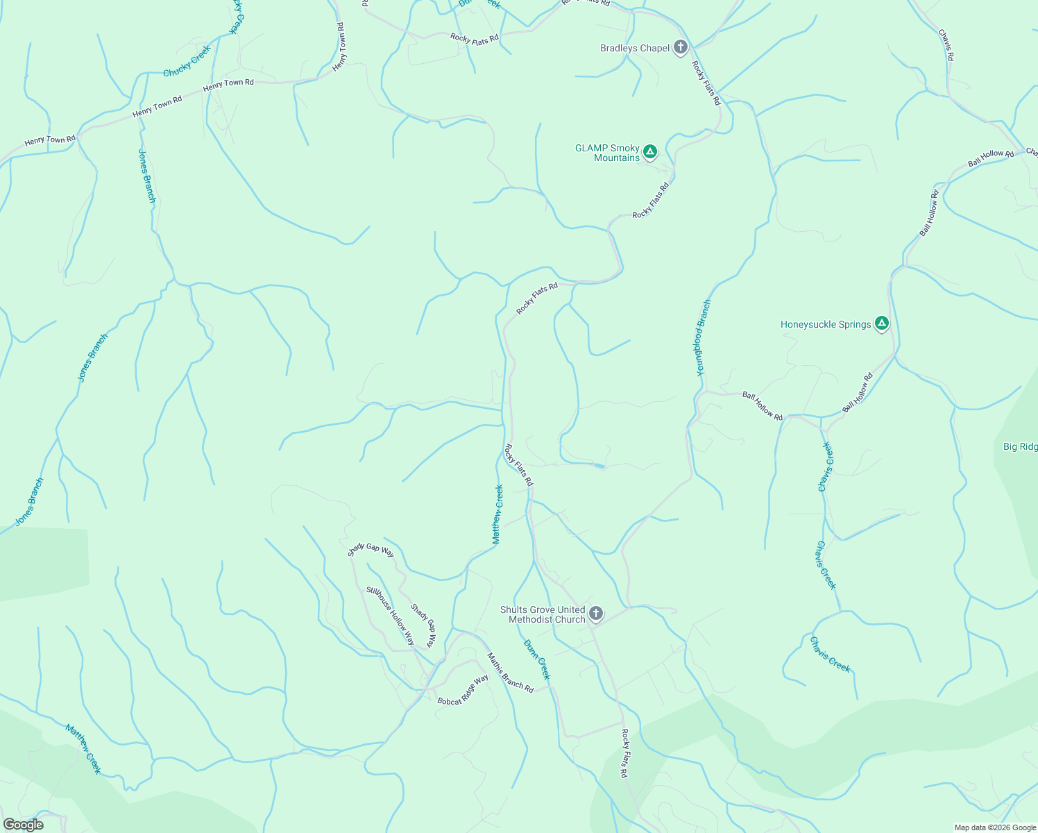 map of restaurants, bars, coffee shops, grocery stores, and more near 718 Rocky Flats Road in Cosby