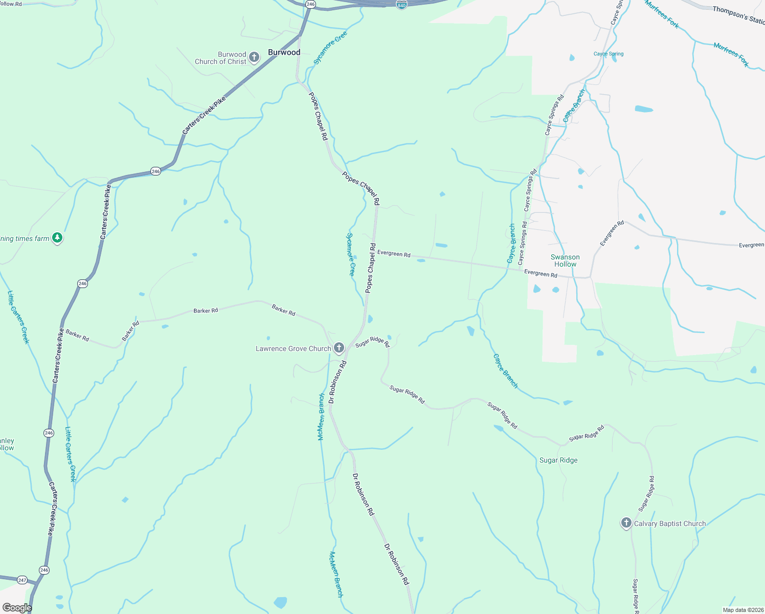map of restaurants, bars, coffee shops, grocery stores, and more near 1826 Popes Chapel Road in Thompson's Station