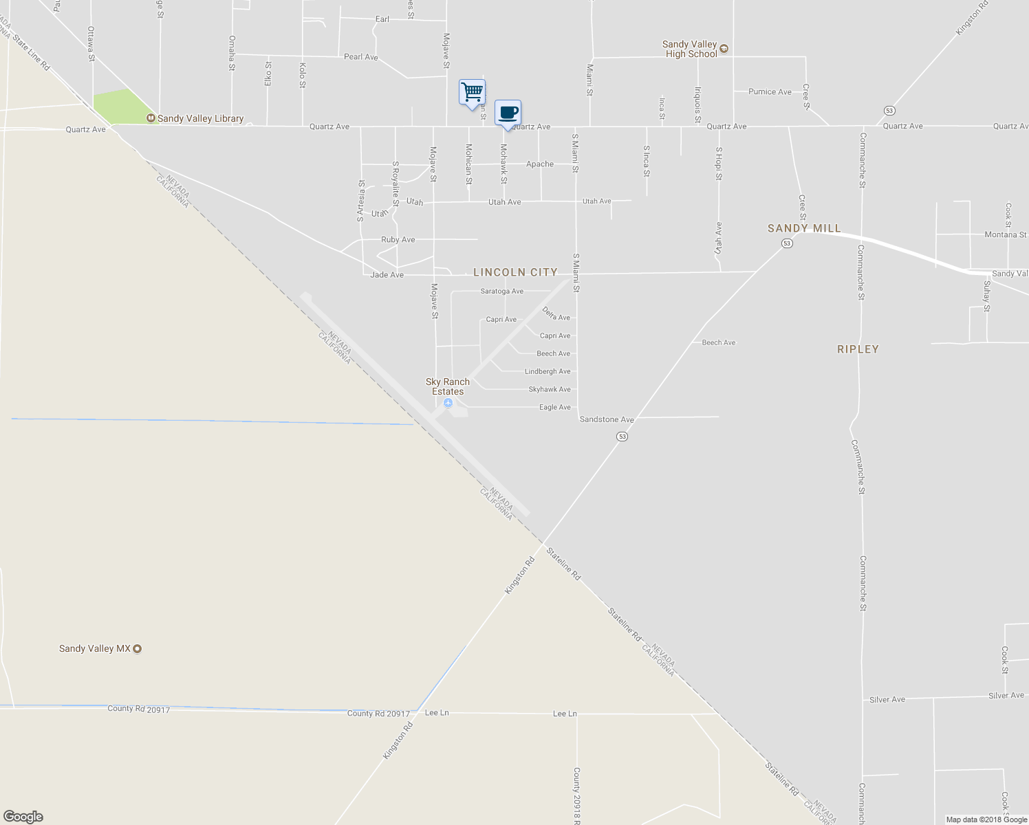 map of restaurants, bars, coffee shops, grocery stores, and more near 731 Eagle Avenue in Sandy Valley