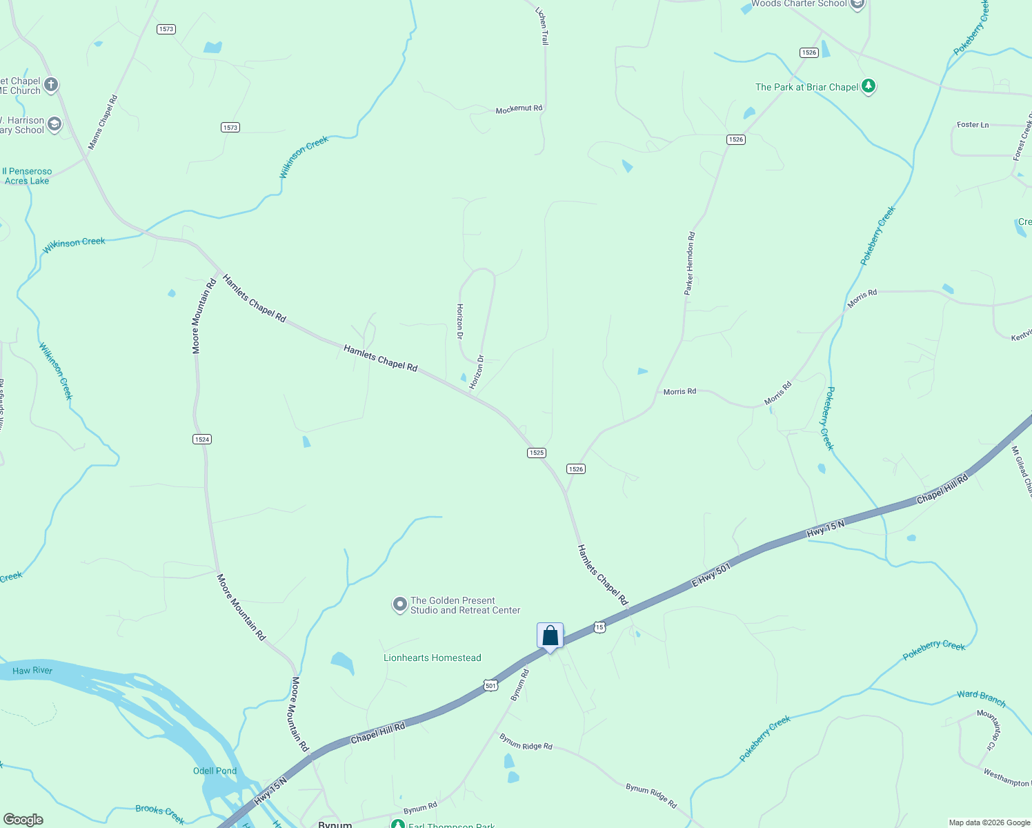 map of restaurants, bars, coffee shops, grocery stores, and more near 800 Hamlets Chapel Road in Pittsboro