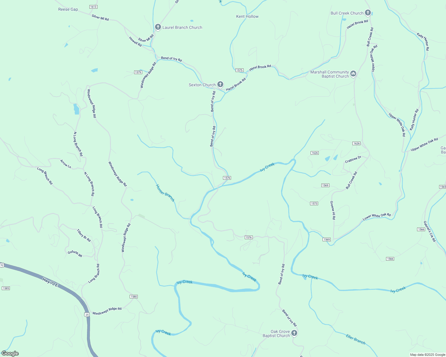map of restaurants, bars, coffee shops, grocery stores, and more near 1620 Bend Of Ivy Rd in Marshall