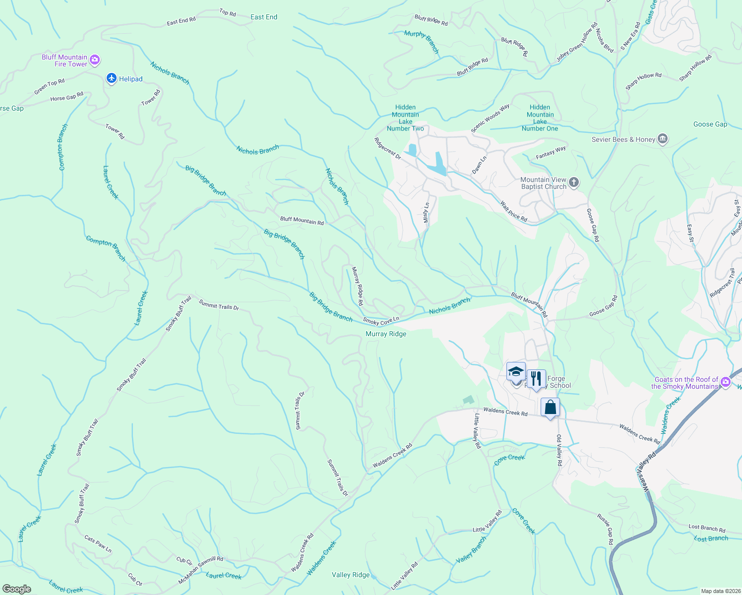 map of restaurants, bars, coffee shops, grocery stores, and more near 2940 Raven Fork Circle in Sevierville