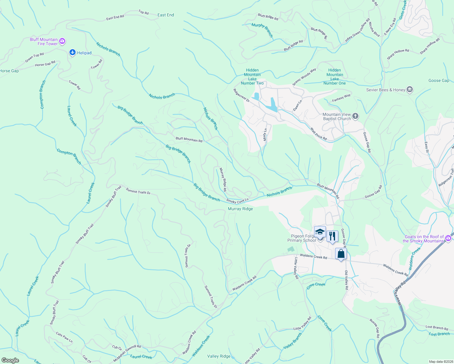 map of restaurants, bars, coffee shops, grocery stores, and more near 2940 Raven Fork Circle in Sevierville