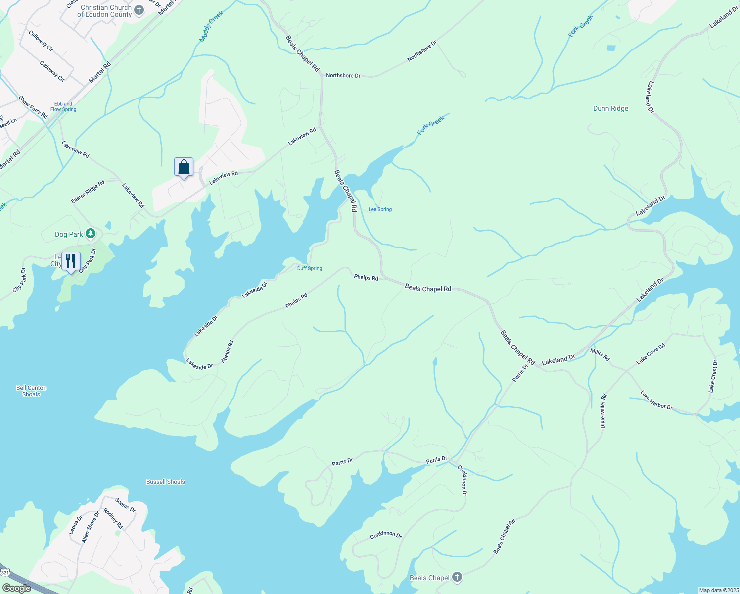 map of restaurants, bars, coffee shops, grocery stores, and more near 8022 Beals Chapel Road in Lenoir City