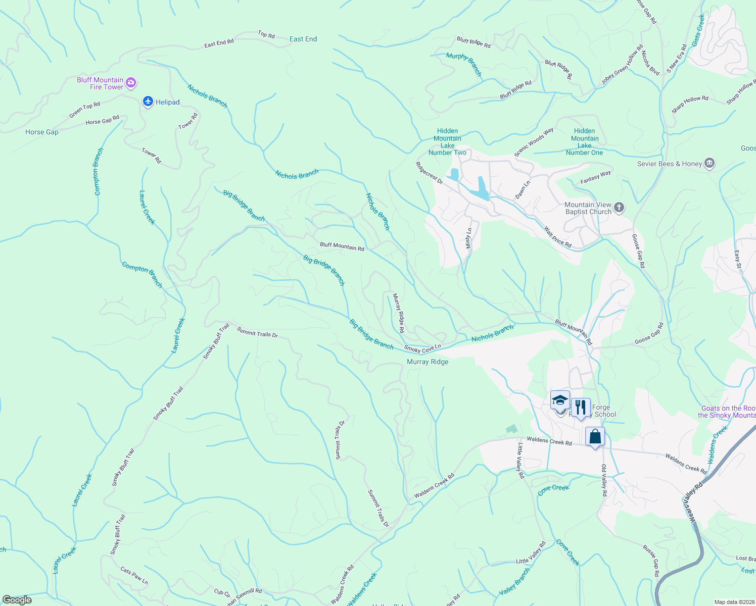 map of restaurants, bars, coffee shops, grocery stores, and more near 2030 Smoky Cove Lane in Sevierville