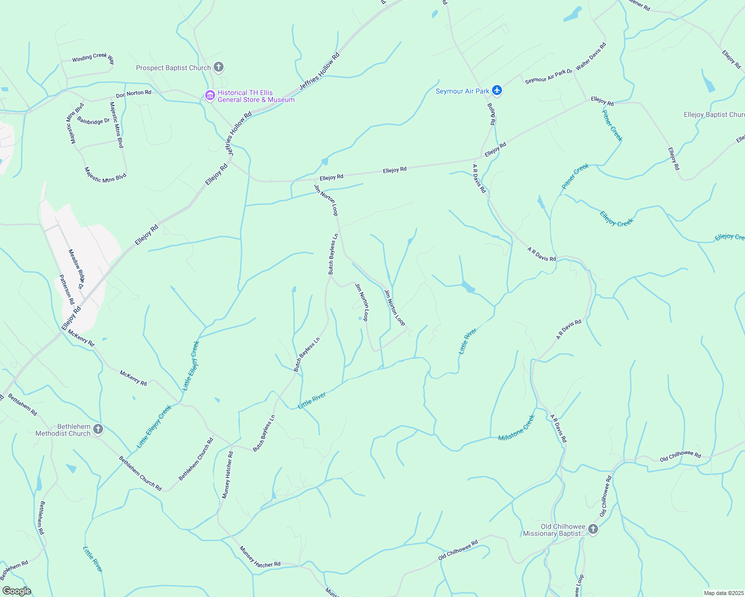 map of restaurants, bars, coffee shops, grocery stores, and more near 1251 Jim Norton Loop in Seymour