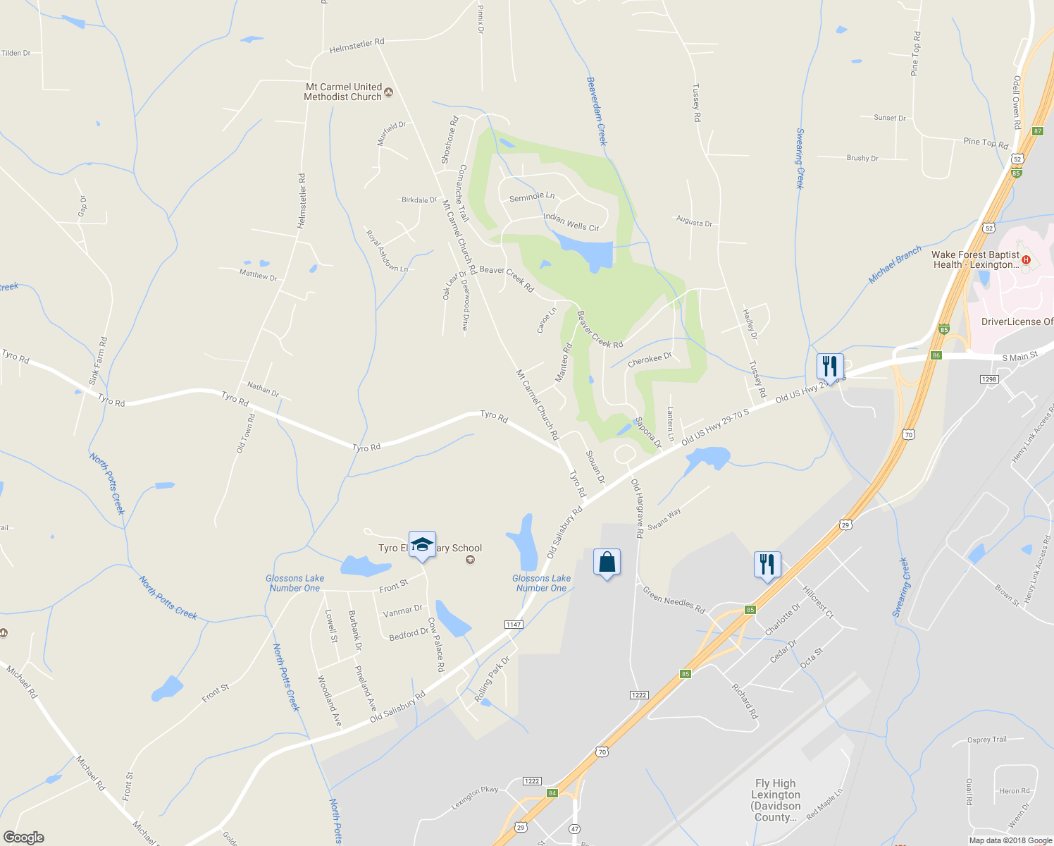 map of restaurants, bars, coffee shops, grocery stores, and more near 434 Tyro Road in Lexington
