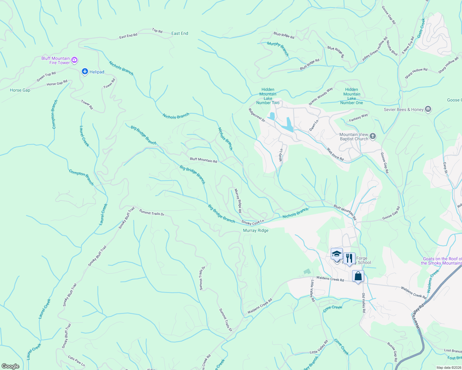 map of restaurants, bars, coffee shops, grocery stores, and more near 2802 Mary Ridge Farm Road in Sevierville