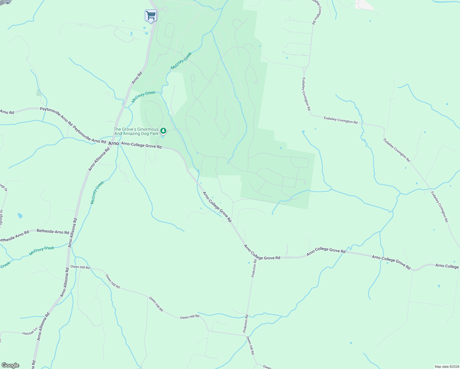 map of restaurants, bars, coffee shops, grocery stores, and more near 6417 Locust Ridge Road in College Grove