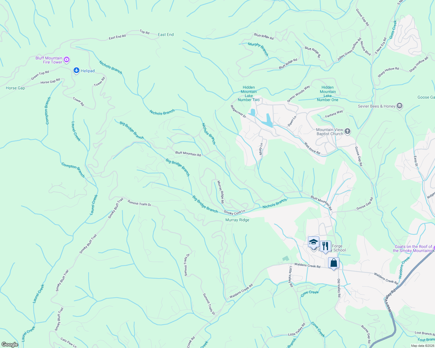 map of restaurants, bars, coffee shops, grocery stores, and more near 2769 Murray Ridge Road in Sevierville