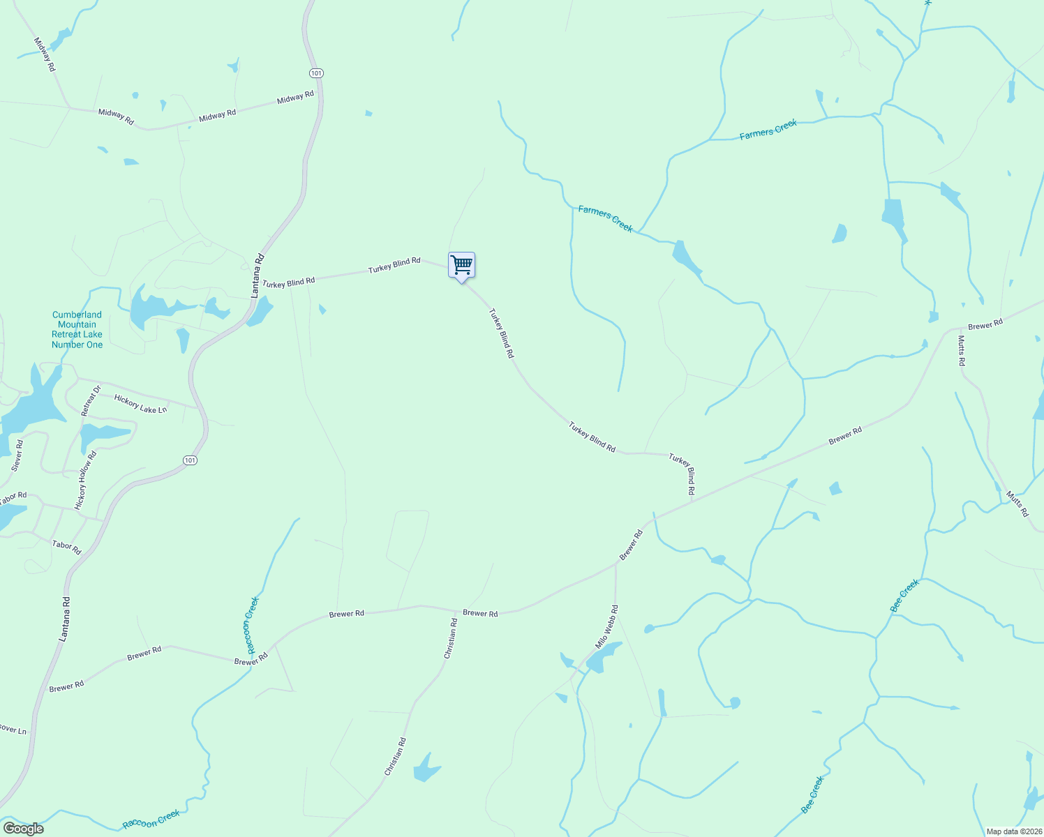 map of restaurants, bars, coffee shops, grocery stores, and more near 1222 Turkey Blind Road in Crossville