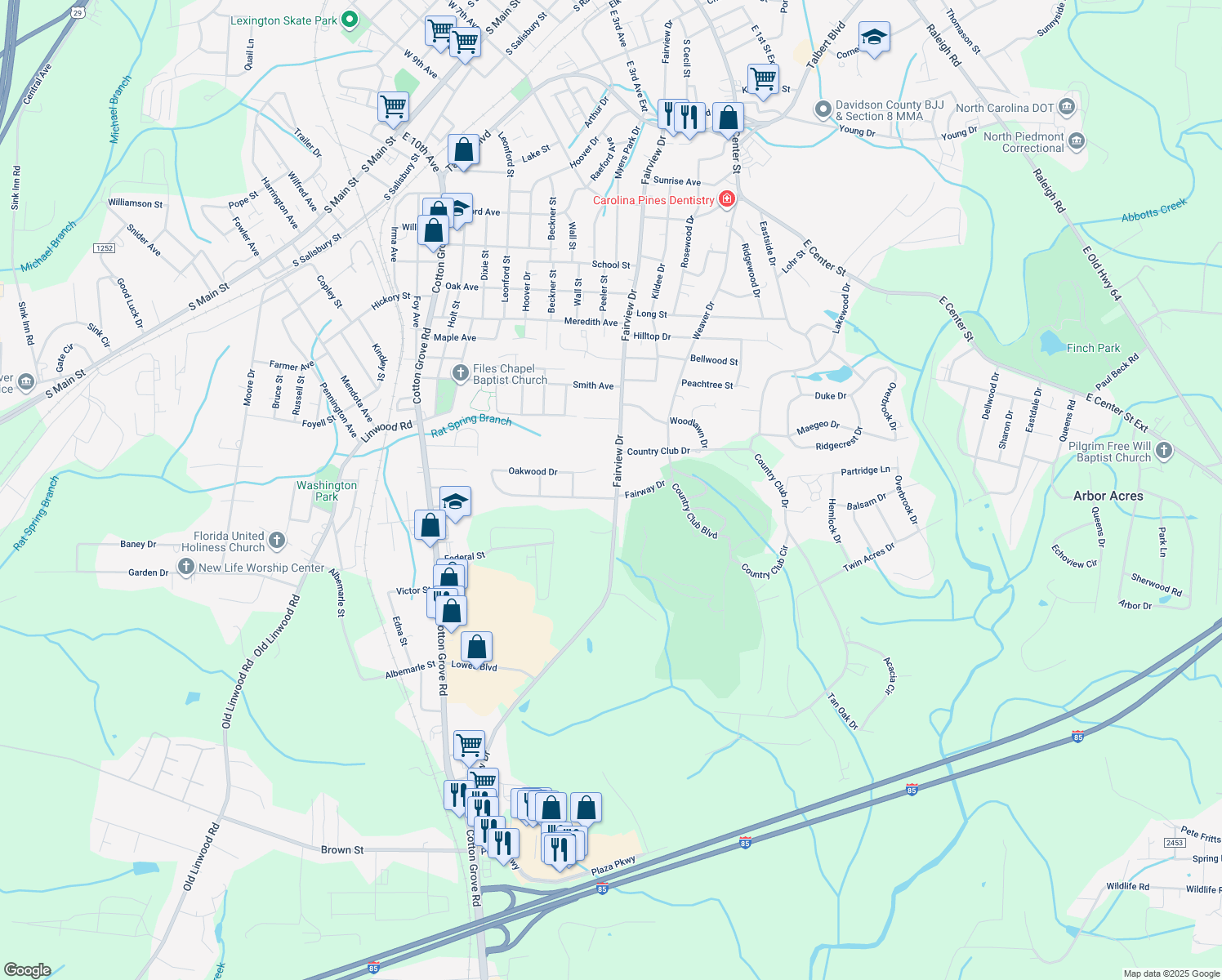 map of restaurants, bars, coffee shops, grocery stores, and more near 98 Fairway Drive in Lexington