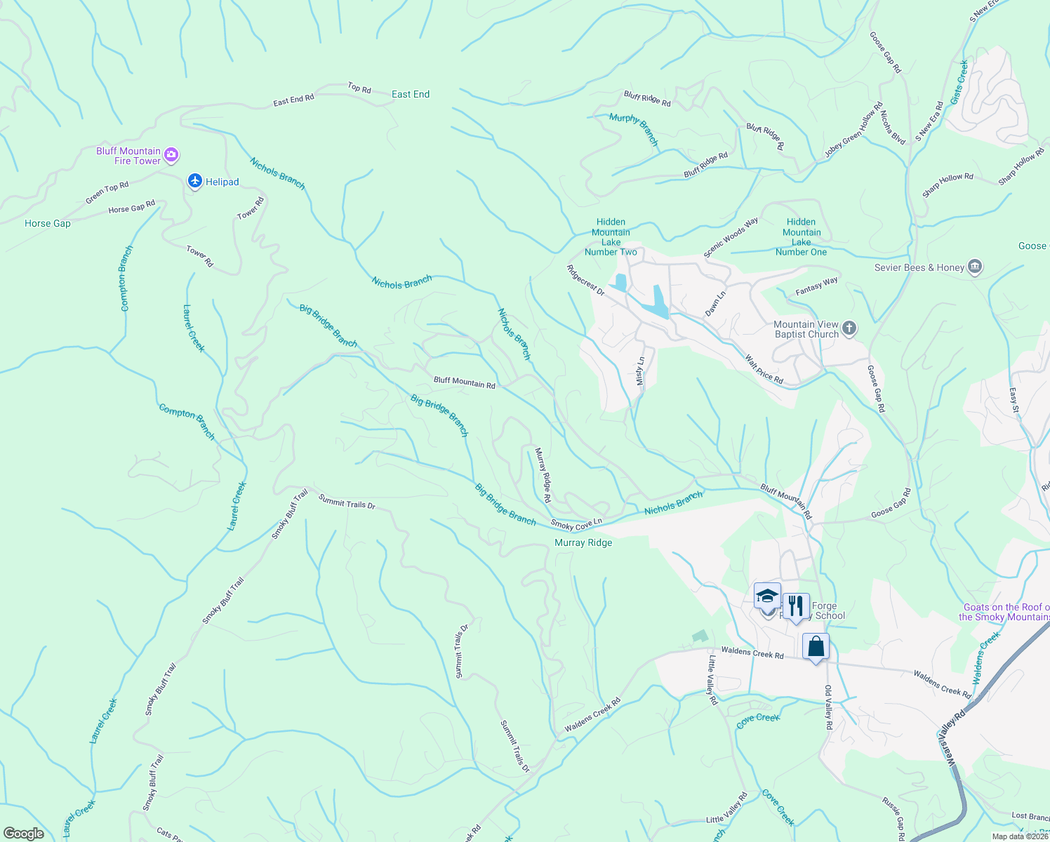 map of restaurants, bars, coffee shops, grocery stores, and more near 2769 Murray Ridge Road in Sevierville