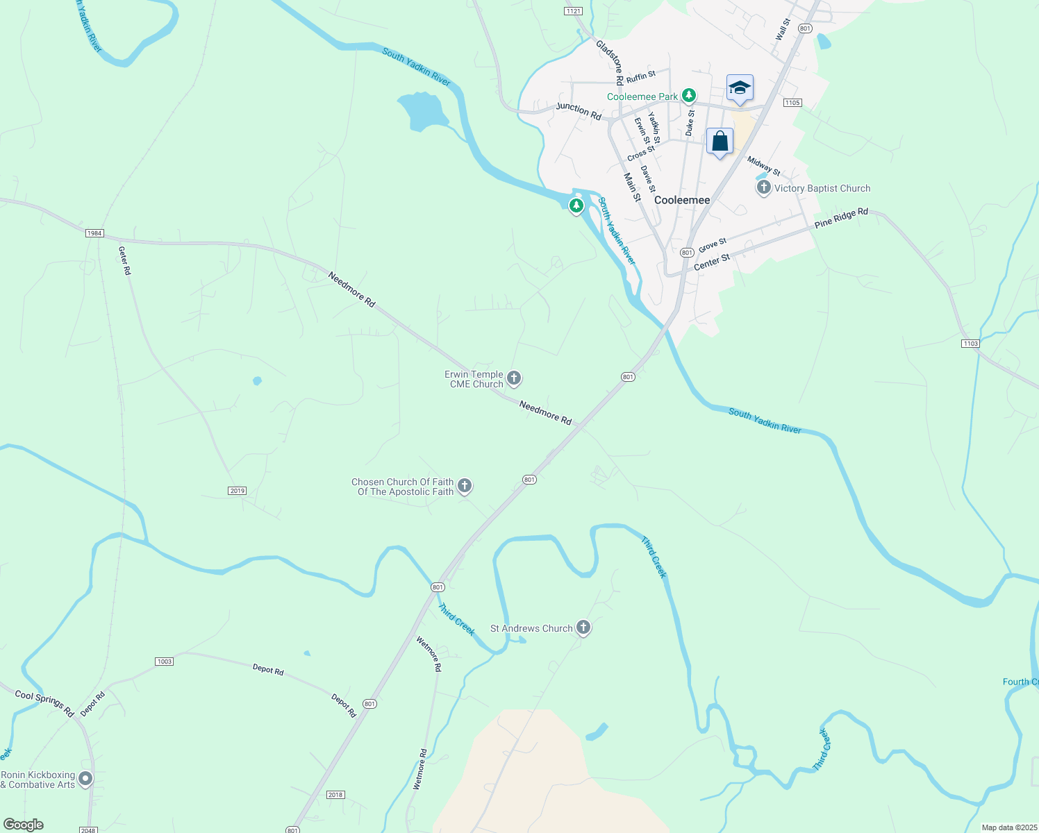 map of restaurants, bars, coffee shops, grocery stores, and more near 395 Needmore Road in Woodleaf
