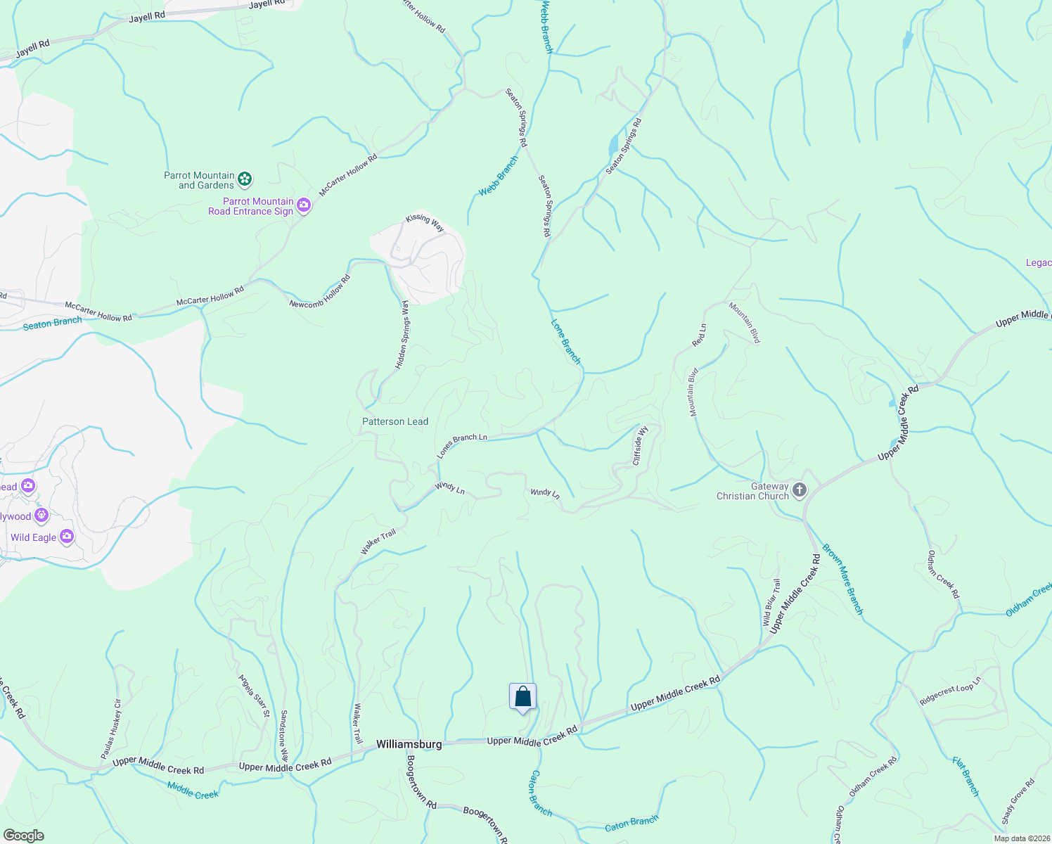 map of restaurants, bars, coffee shops, grocery stores, and more near 2126 Patterson Lead Way in Sevierville