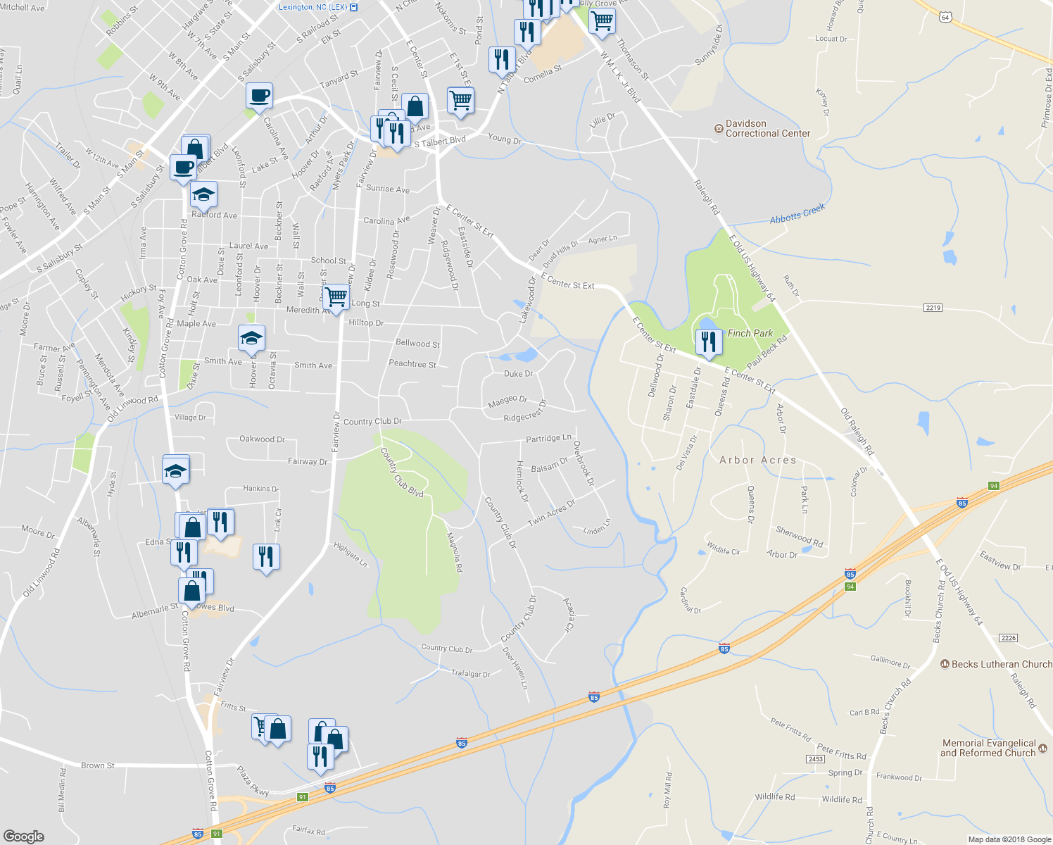 map of restaurants, bars, coffee shops, grocery stores, and more near 307 Ridgecrest Drive in Lexington