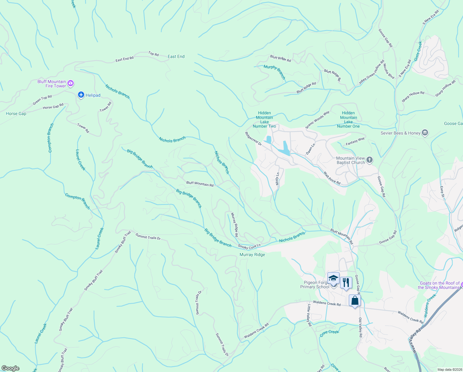map of restaurants, bars, coffee shops, grocery stores, and more near in Sevier County